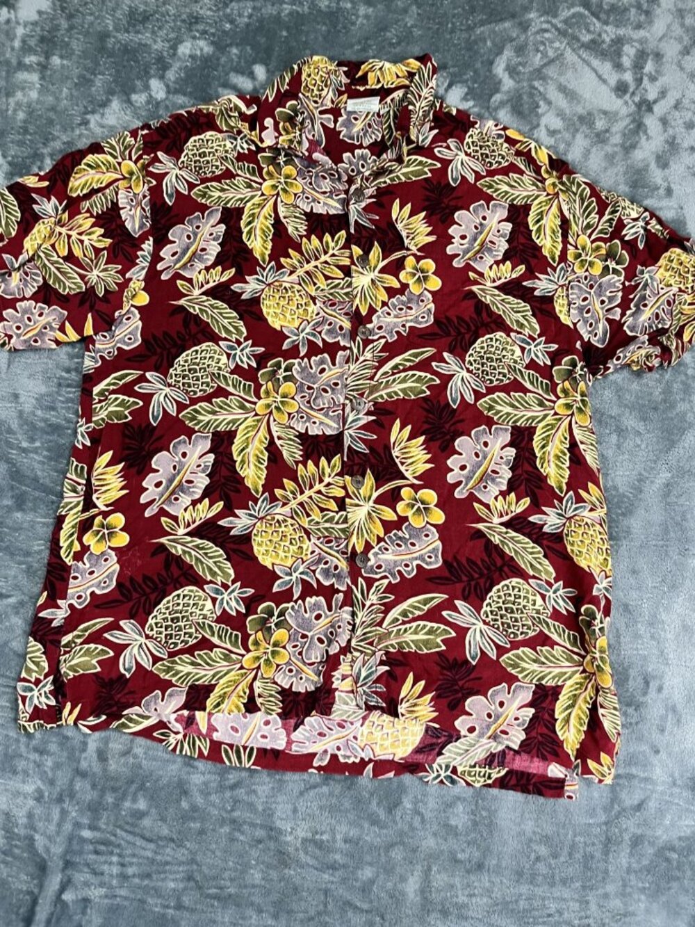Pineapple Moon Mens Hawaiian Shirt XL Tropical Pineapple Print Red Short Sleeve